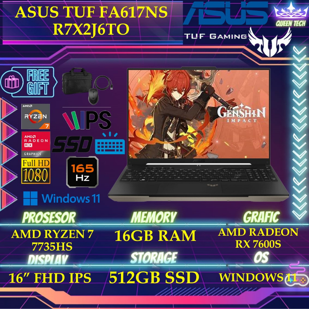 ASUS TUF FA617NS R7X2J6TO - RX7600S 8GB RYZEN 7 7735HS 16GB 512SSD WINDOWS 11+OHS 16.0 INCHI FHD 165HZ