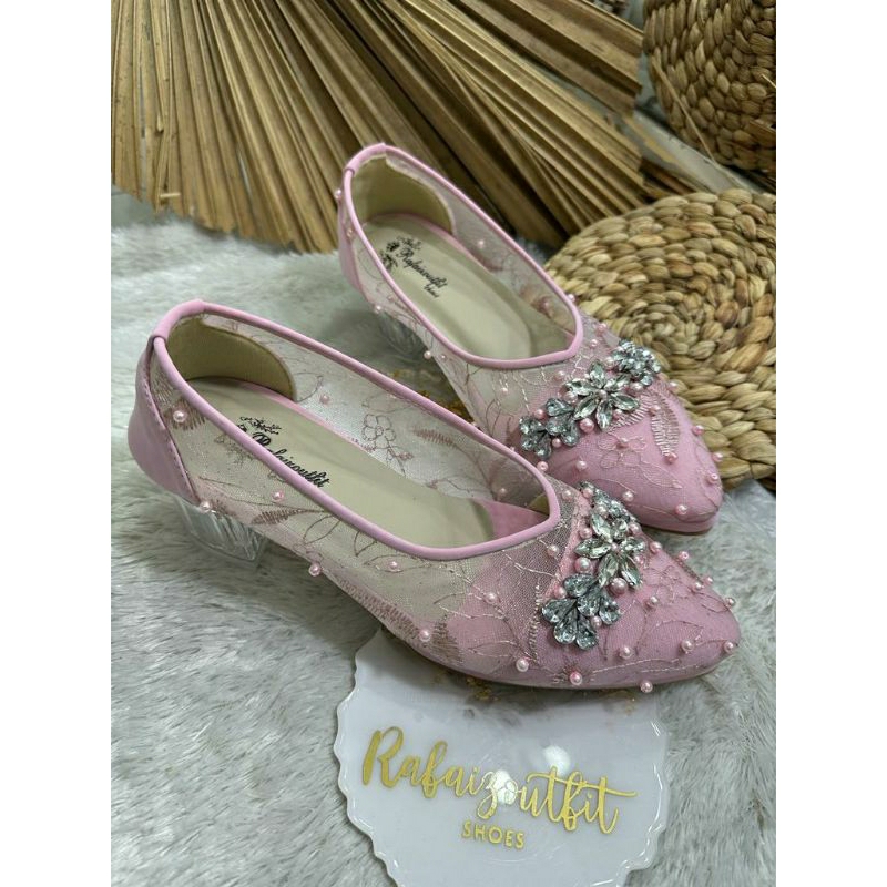 Sepatu wedding Pesta Mingka pink 5cm kaca