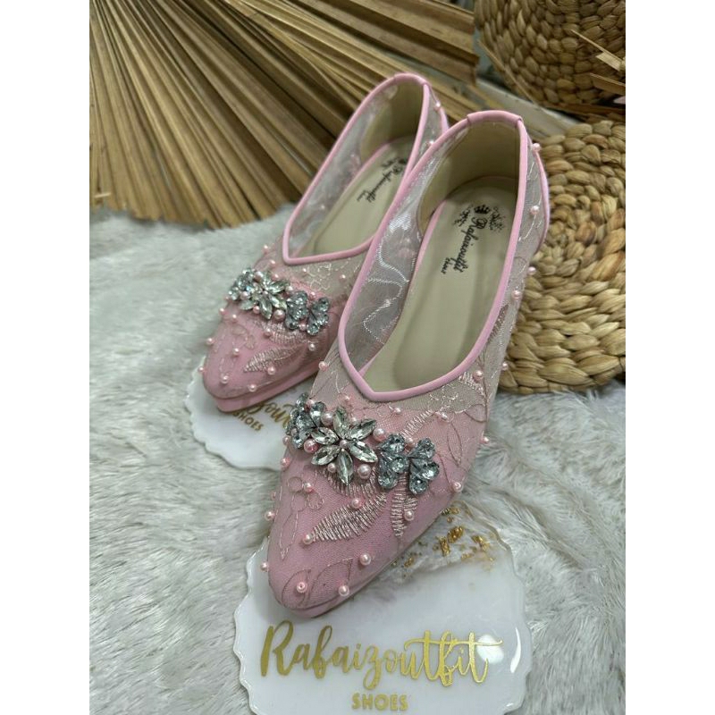 Sepatu wedding Pesta Mingka pink 5cm kaca