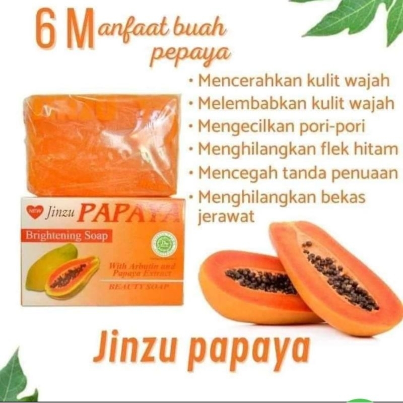 Jinzu Bar Soap Pepaya Brightening 130ml/Sabun Batang/Pembersih Tubuh &amp; Muka/Papaya Sabun Muka Jinzu / BPOM Sertivikat HALAL