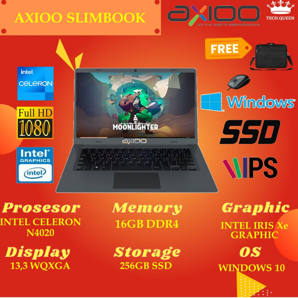 Axioo Slimbook - Intel N4020 RAM 6GB 256GB SSD Windows 10 14.0HD GLARE