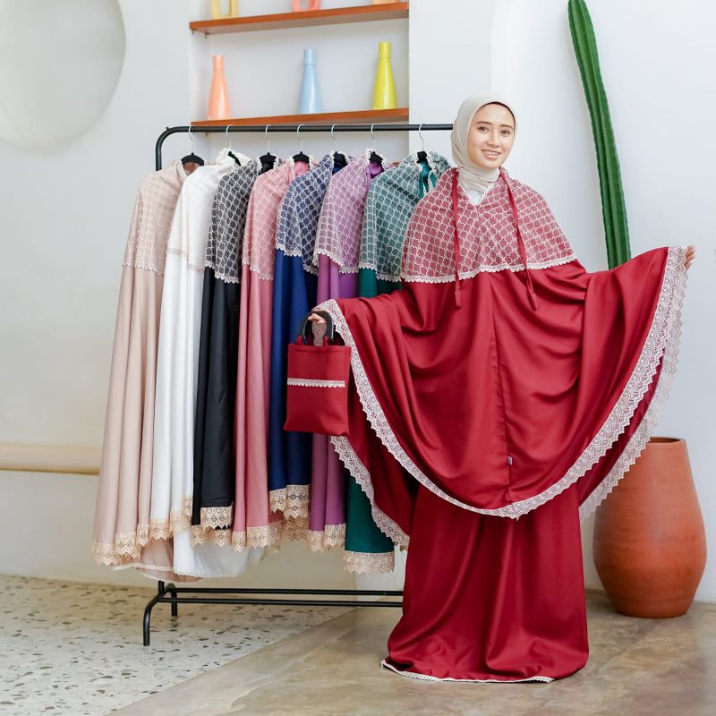 Mukena Resleting 2in1 MALIKA Renda Brukat Mewah