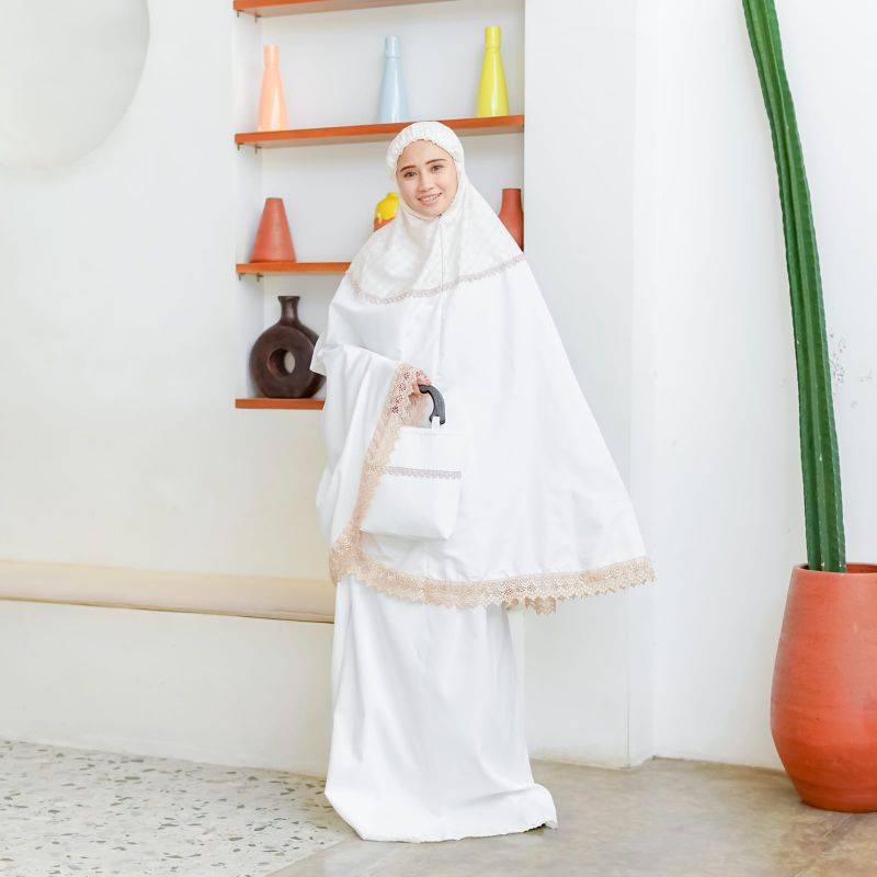 Mukena Resleting 2in1 MALIKA Renda Brukat Mewah