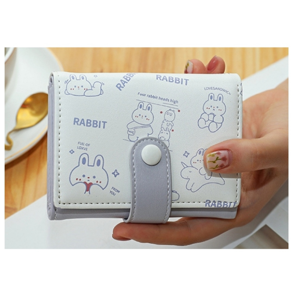 DOMPET LIPAT WANITA KECIL LUCU KULIT LILAC UNGU THAQANA MINI KOREA WA736P5 SLOT KARTU PENDEK RESLETI