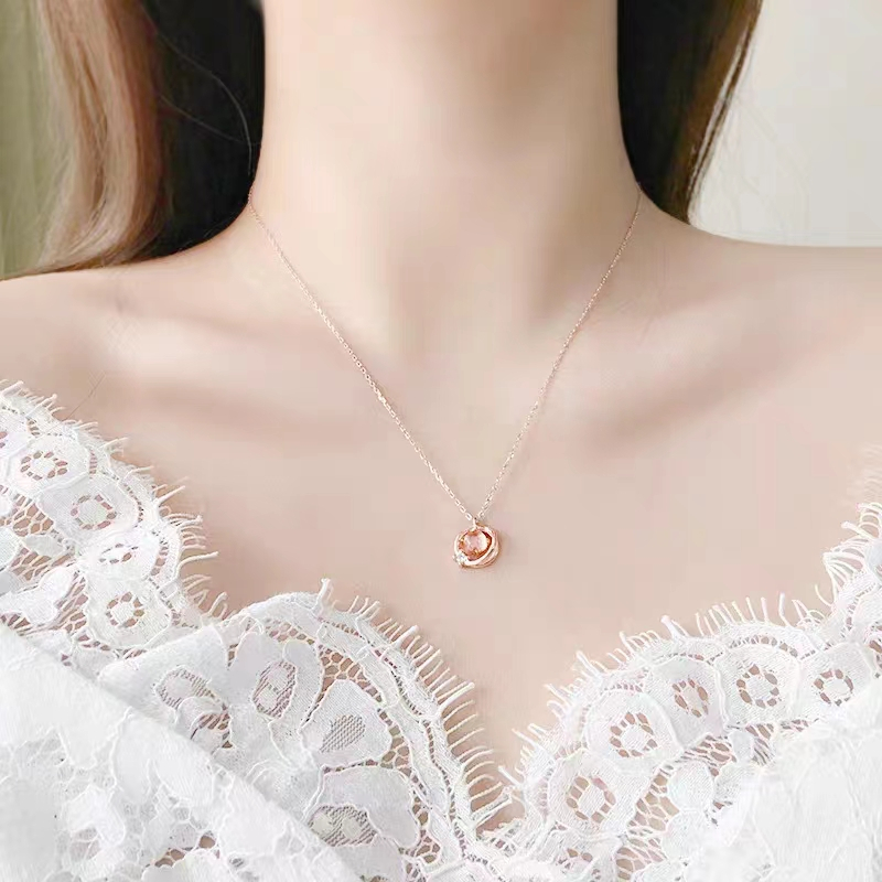 [1 PCS] Kalung Chain Necklace Planet Blue Crystal Sapphire Clavicle Pendant Necklace Fashion Jewelry