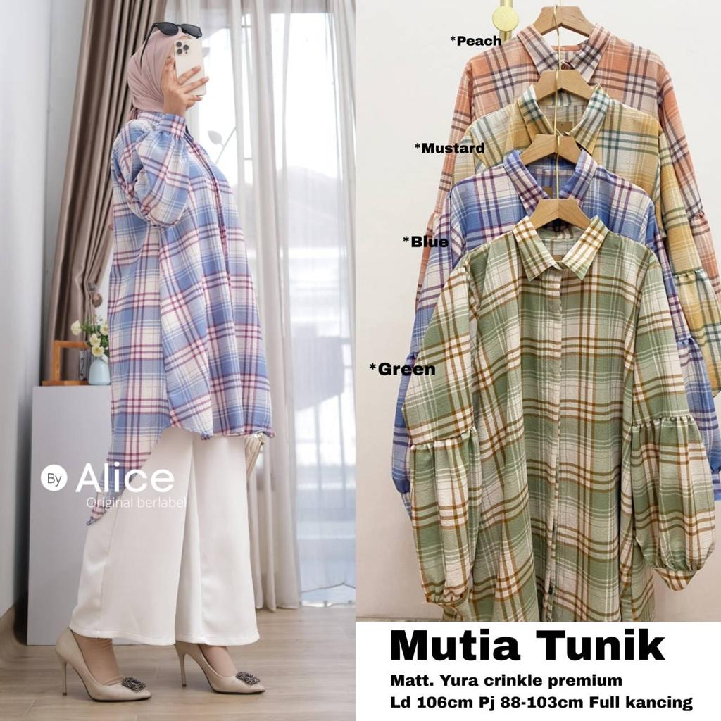 MUTIA TUNIK / 26.9 / BAHAN YURA CRINKLE PREMIUM / LD 106 CM / ATASAN WANITA ALLSIZE JUMBO / FIT TO XL / ALICE