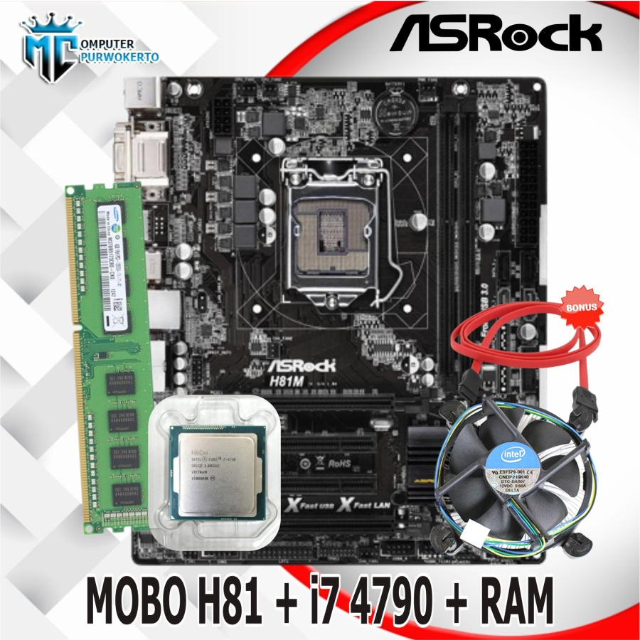 Motherboard H81 LGA1150 Asrock + CORE i7 4790 + RAM + SSD + FAN