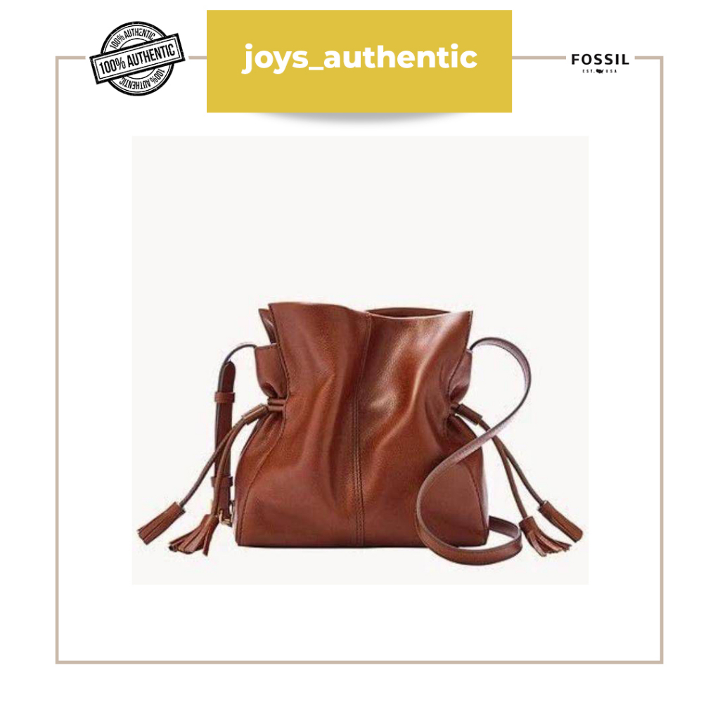 Tas Wanita Fossil Rayna Drawstring Medium Coklat Brown Woman Bag Authentic Original