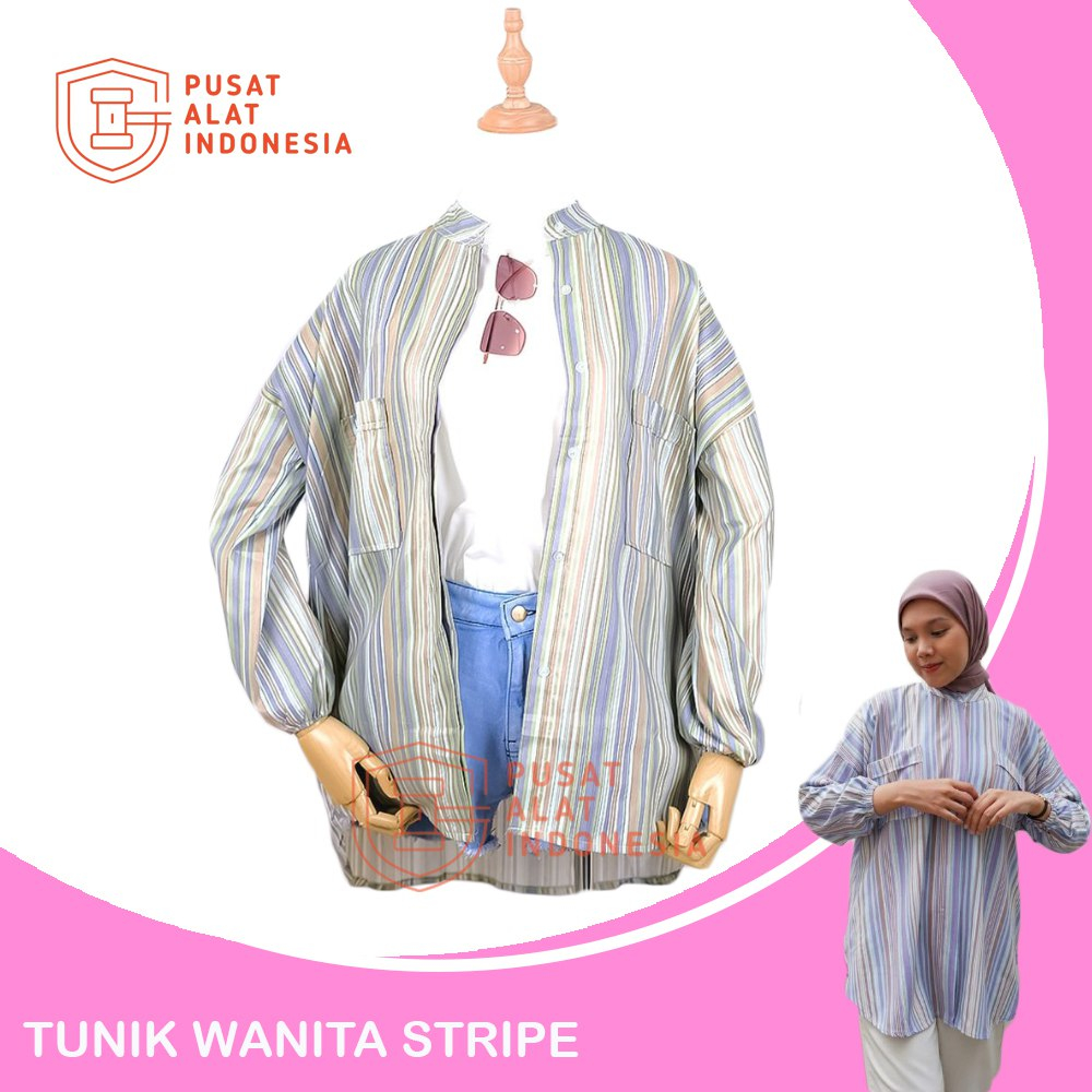 Tunik Wanita Salur Atasan Motif Garis Saku Depan TNK08PA