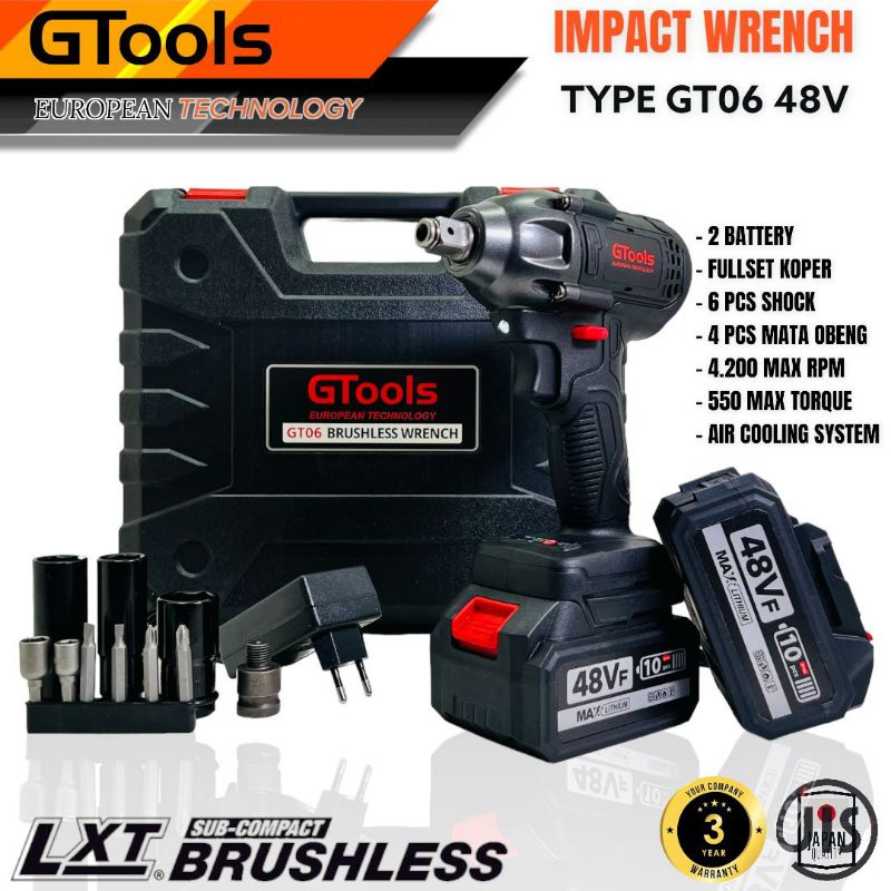 PROMO IMPACT WRENCH GTOOLS 550NM TYPE GT06 mesin pembuka baut ban mobil CVT MOTOR cordless 48V