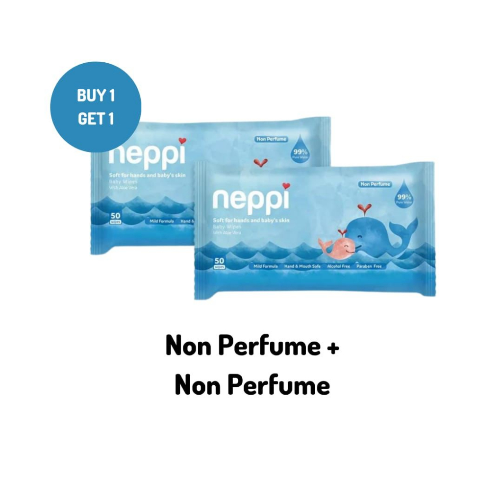 NEPPI baby wipes isi 50 ( BUY 1 GET 1 FREE) / TISSUE BASAH / TISSUE BAYI / paket bundle tisu / tisu bayi parfum / tisu bayi non parfum / non alkohol / murah/ sensitive skin