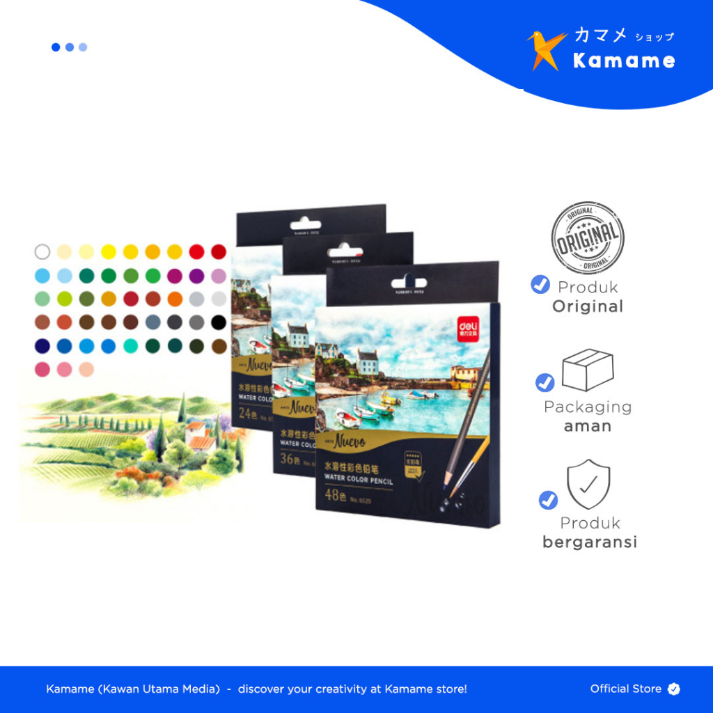 

Deli Colored Pensil - Warna 24/36/48C Waterproof dengan kuas non-toxic 6518-6519-6520 - Kamame