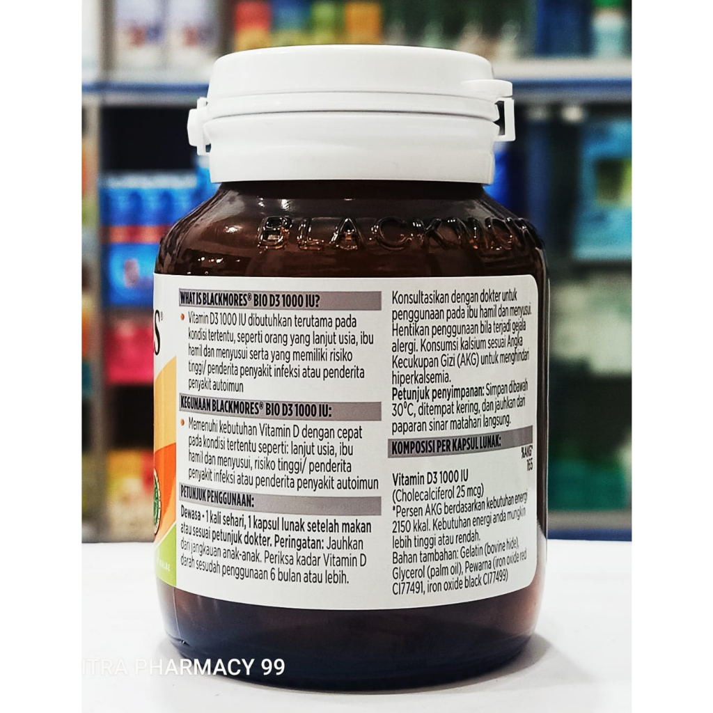 Blackmores 𝐁𝐢𝐨 𝐃𝟑 𝟏𝟎𝟎𝟎 𝐈𝐔 isi 60 Kapsul - Suplementasi Vitamin D