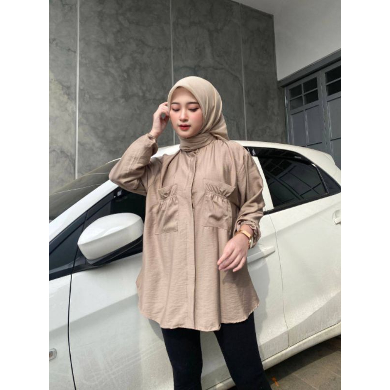 Audrey Blouse Polo Linen - Kemeja Polo Linen - Atasan Wanita