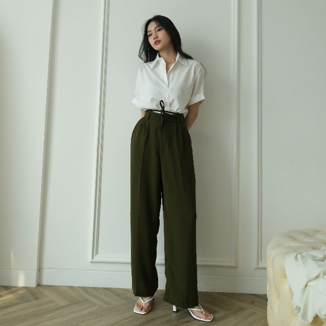 Rui Belt Loose Pants - Celana Panjang Wanita - Korean Style - Casual Pants