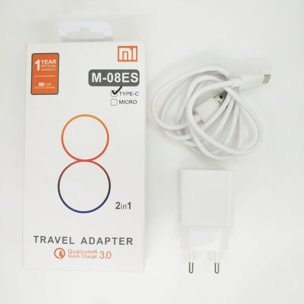 Charger Xiaomi 2in1 M-08ES Micro Dan Type C Travel Adapter Xiaomi 3.0 Qualcom Promo Sen