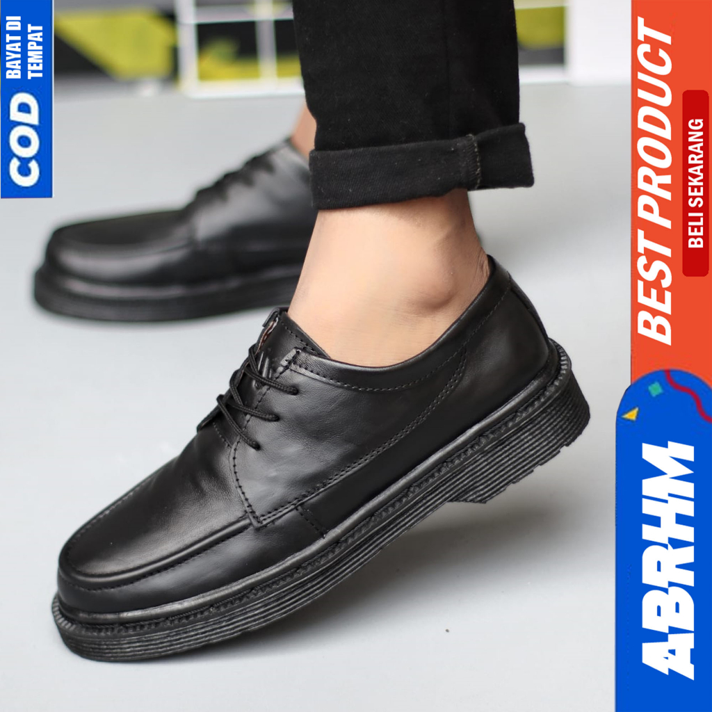 ABRHM Sepatu Pantofel Formal Docmart Low Boots Hitam Casual Kulit Pria