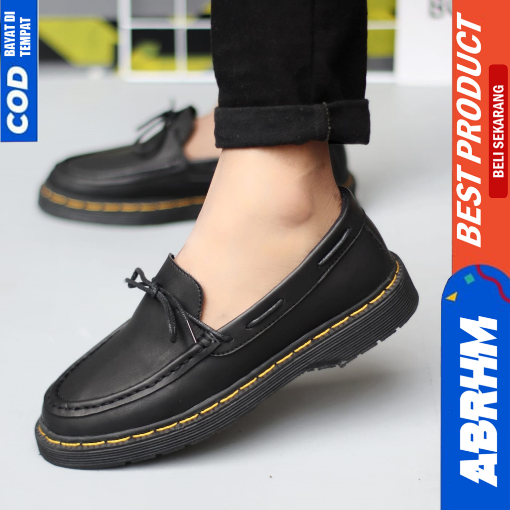 ABRHM Sepatu Loafers Docmart Hitam Formal Pantofel Pria