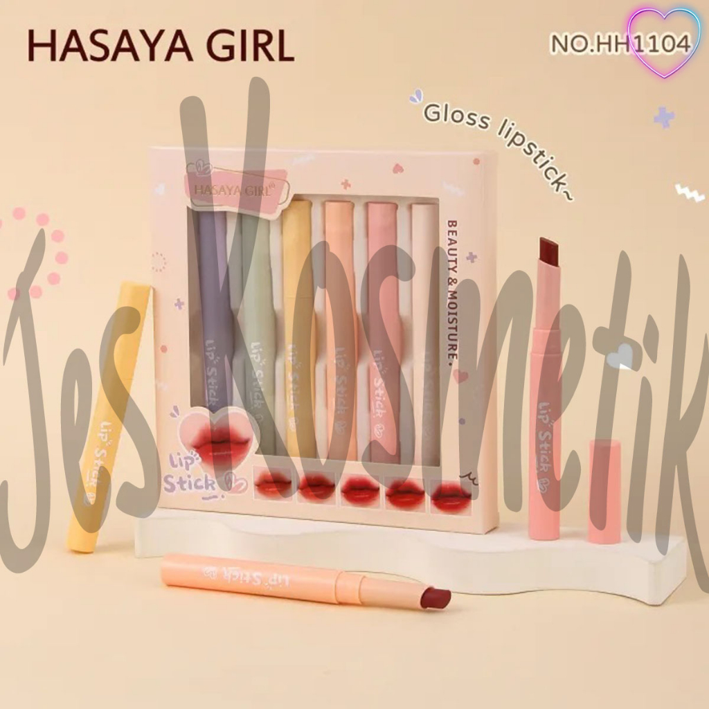 Hasaya Girl Lipstik Beauty &amp; Moisture Lipstick [1 SET isi 6 PCS] / Grosir Kosmetik