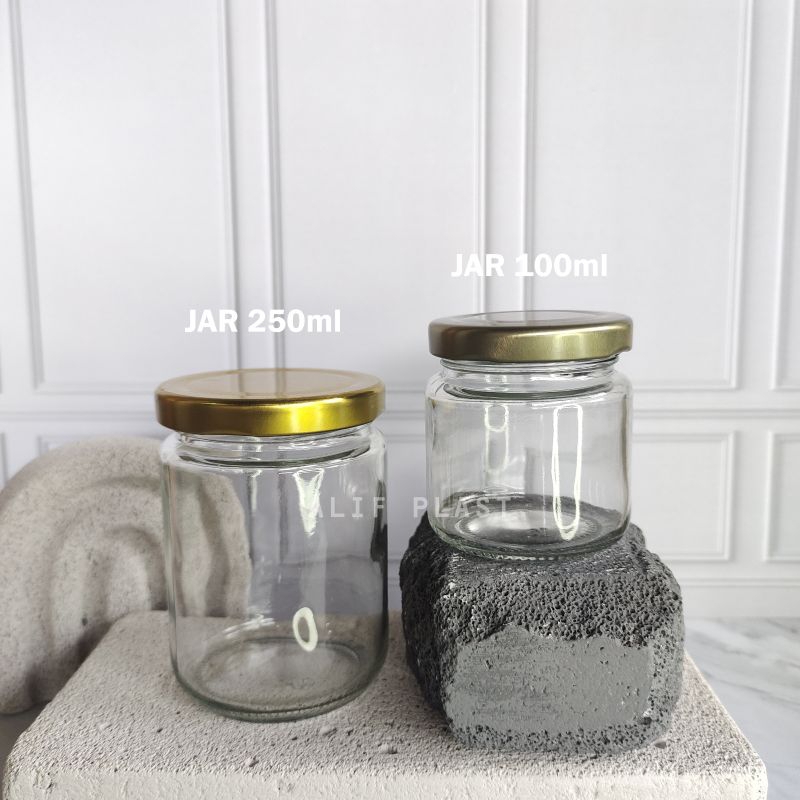JAR KACA 100 ML TUTUP ALUMUNIUM GOLD KEDAP UDARA / TOPLES SAMBAL