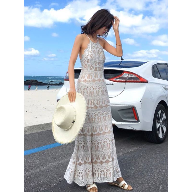 DRESS BEACH GAUN PANTAI BACKLESS IMPORT WANITA LACE ELEGANT MX584