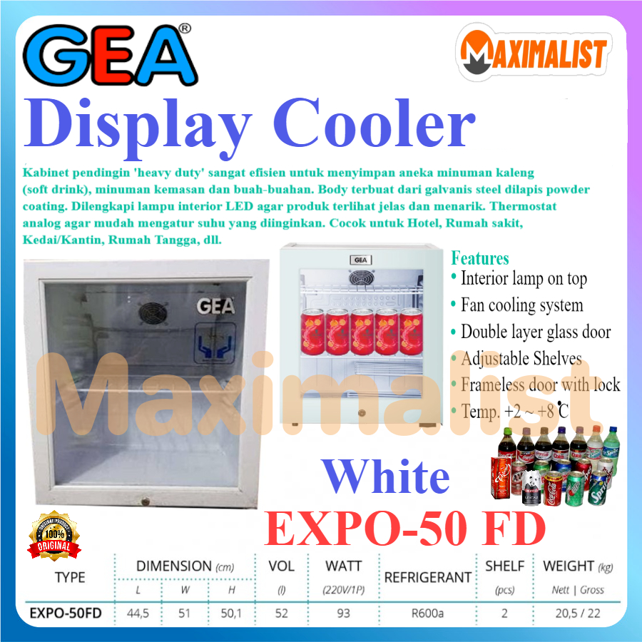 GEA EXPO-50FD Putih - Hitam GEA EXPO-90FD Showcase Mini 1 pintu expo 50 90 /showcase mini /Expo-50 FD/Expo-90 FD / Showcase Mini Gea / Kulkas Mini Pendingin Minuman / Showcase Display Cooler / Lemari Pendingin Minuman / Kulkas Kaca 1 Pintu