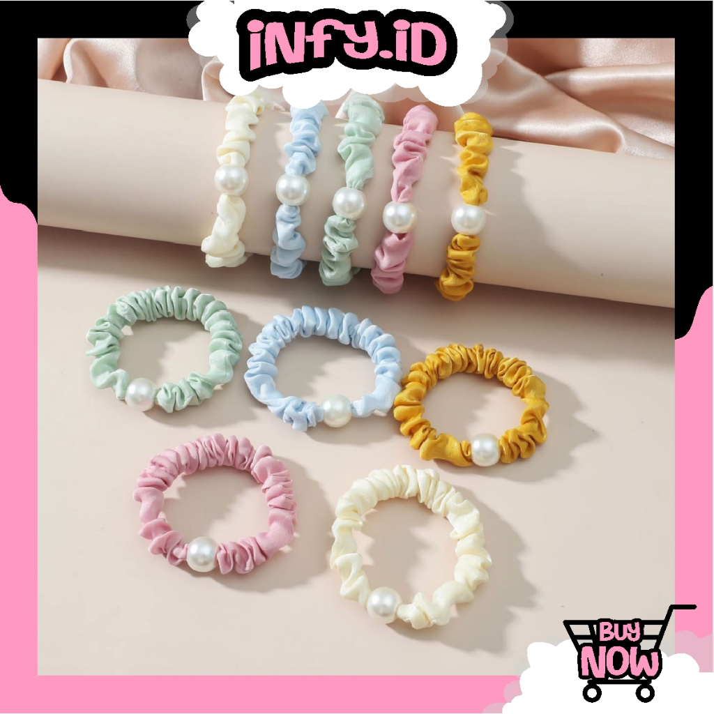 INFY - Ikat Rambut Aksen Mutiara / Kuncir Rambut Bahan Karet / Karet Fashion Wanita / Hair Tie A083