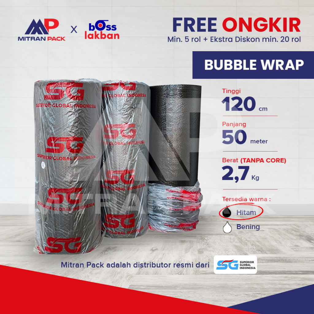

Bubble Wrap SG Siap Sobek Bening Hitam 120 cm x 50 meter
