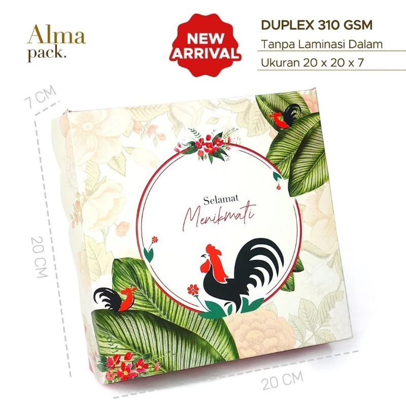 Dus Kotak Nasi Motif AYAM DAUN Ukuran jadi P20 L20 T7 cm