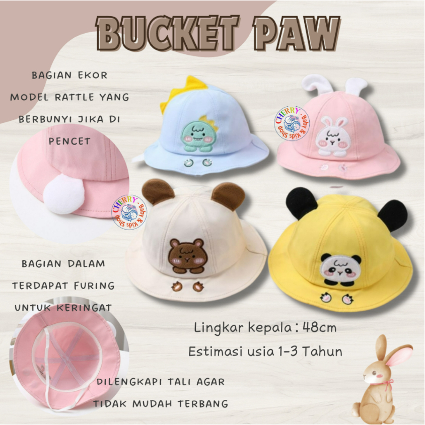 Topi Bucket Rattle Paw Animal 1-3 Tahun Bucket Paw Squeeze Animal 3D Anak Unisex CBKS VC