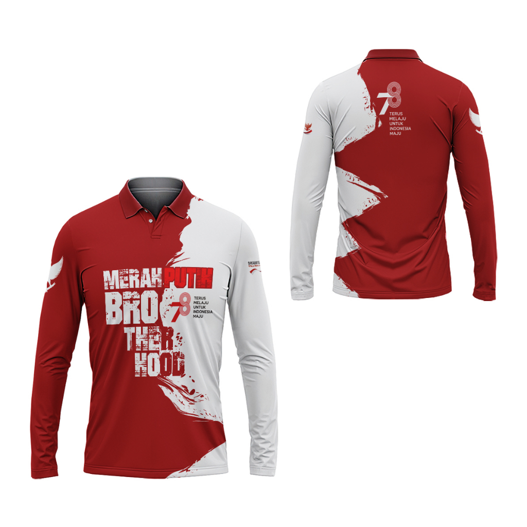 Tinishop - Kaos Polo Pria HUT RI Ke 78 Merah Putih Lengan Panjang FullPrint | Kaos HUT RI KE 78 Kere