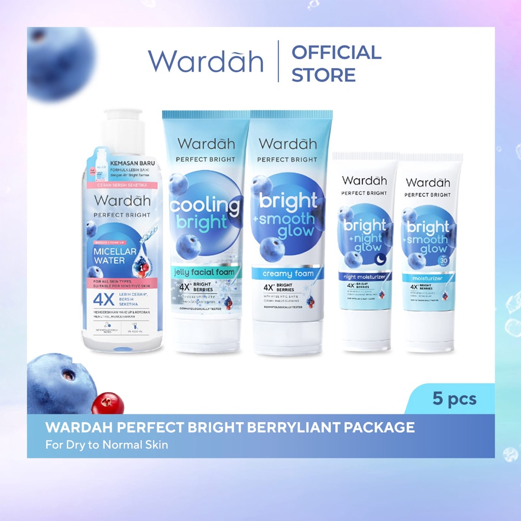 Wardah Perfect Bright Berryliant Solution For Normal to Dry Skin Package - Skincare Wajah Cerah Glowing untuk Kulit Normal-Kering