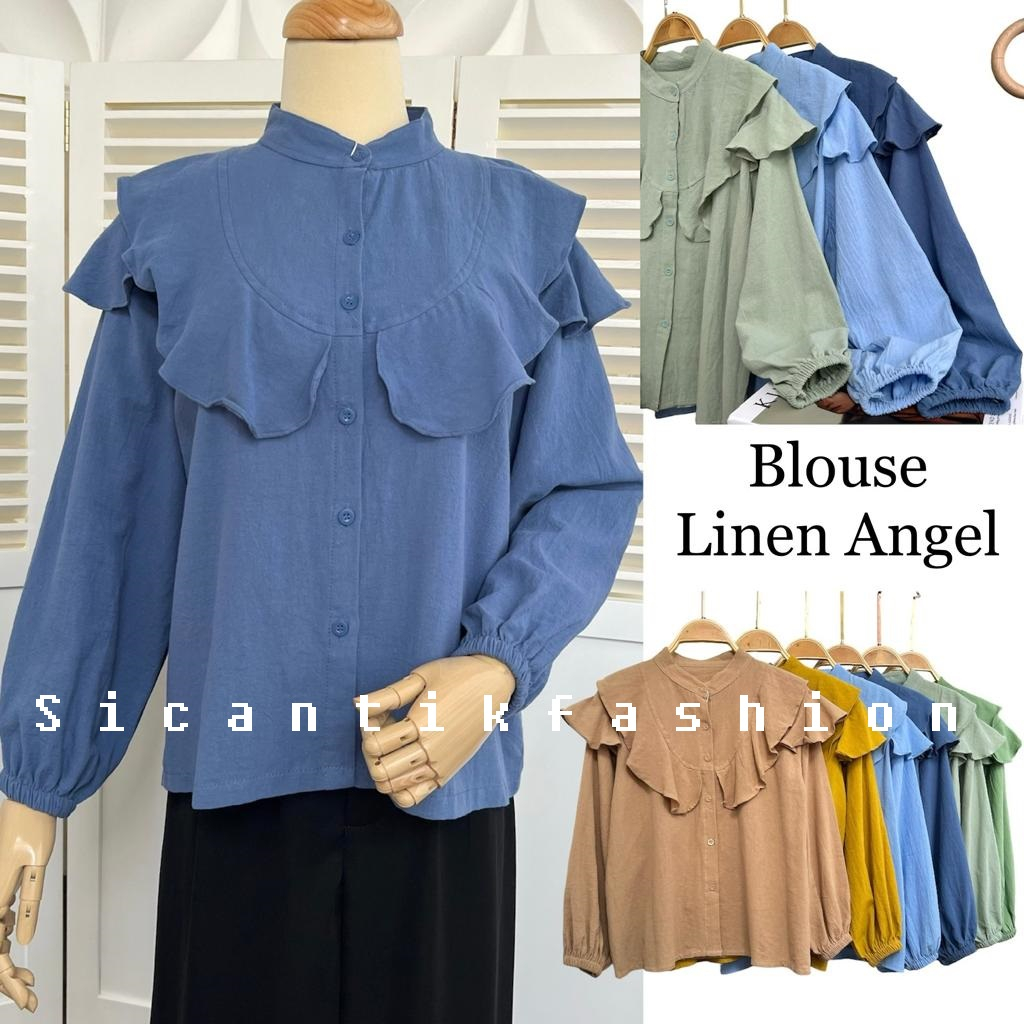 Kemeja Wanita Style Korea / Kemeja Kekinian / Kemeja Linen Angel Premium / Shirt Wanita