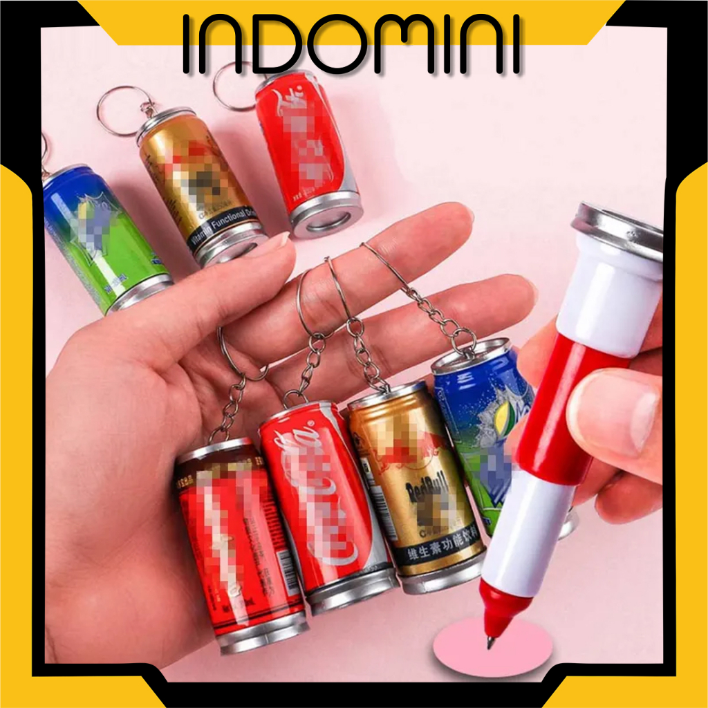 INDOMINI Gantungan Kunci Minuman Kaleng 2 IN 1 Pena Bentuk Minuman Pulpen Botol Minuman Gantungan Keychain Murah Import S054