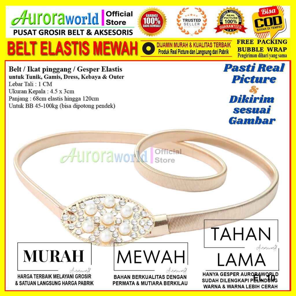 Auroraworld gesper elastis belt wanita ikat pinggang