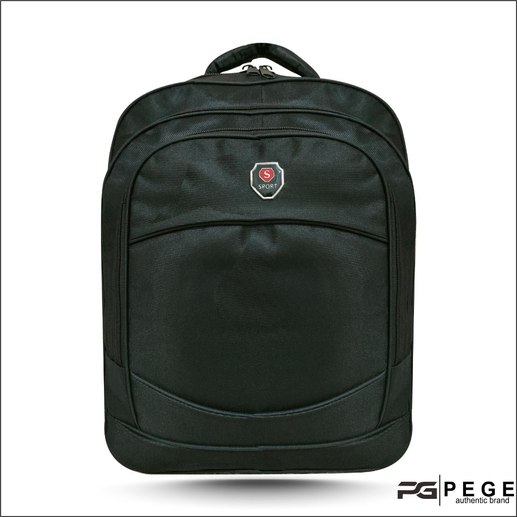 Tas Ransel Laptop Pria PEGE Enzio Tas Punggung Polos Hitam Model Simpel - PG 14