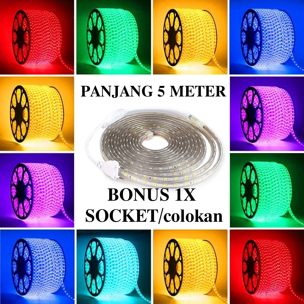 LAMPU LED STRIP SELANG 5050 SMD AC 220V METERAN (1 M-100M)