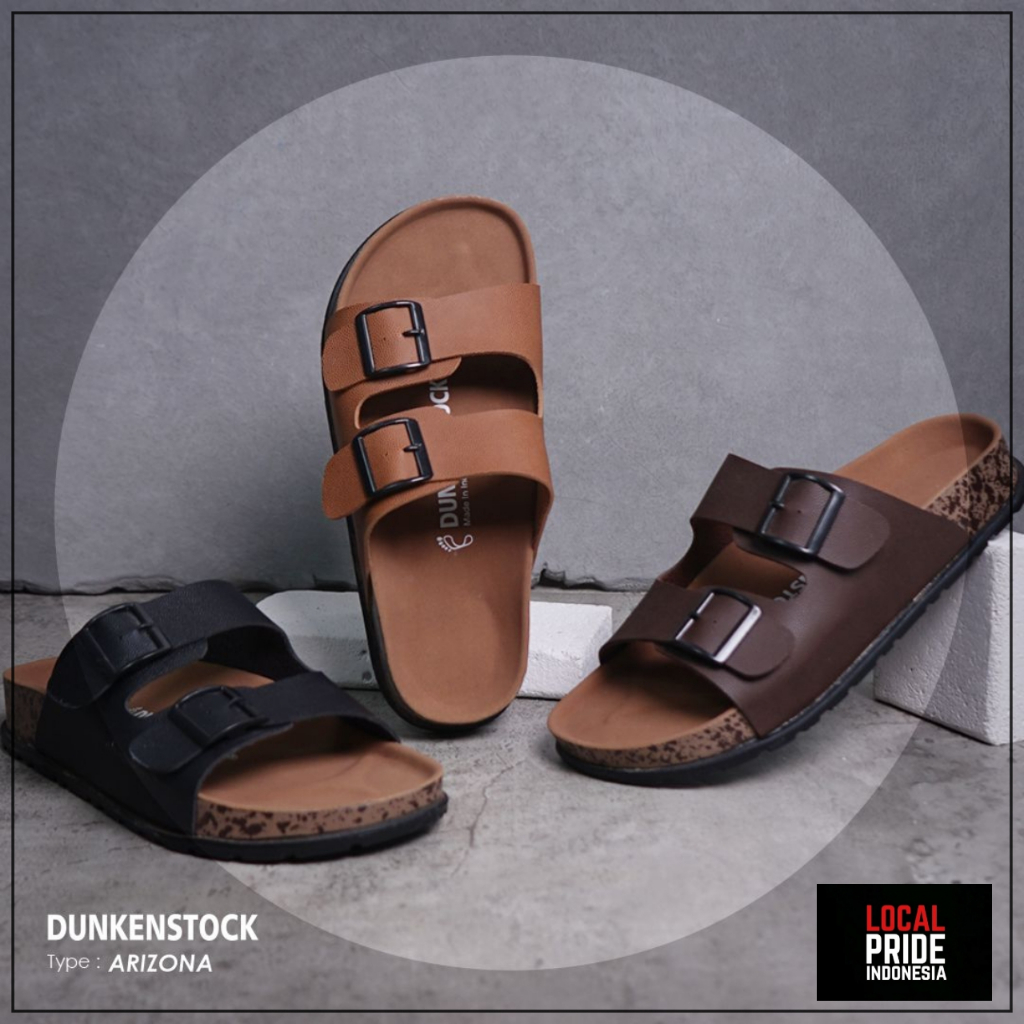 Dunkenstock ARIZONA Sandal Slop Pria Sendal Cowok Keren Selop Model Birken Ban Dua Gesper Kulit Sol Karet Terbaru