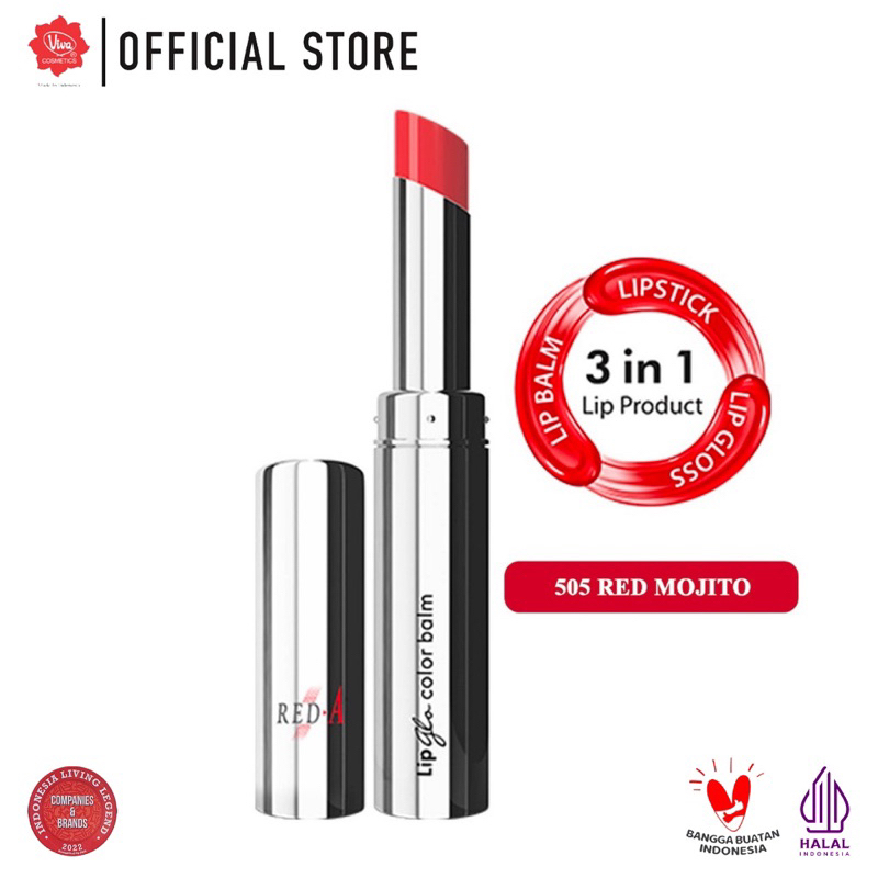 Red-A Lip Glo Color Balm 3 in 1 - LIPBALM Glow LIPGLOSS &amp; LIPSTICK Medan Celebshine