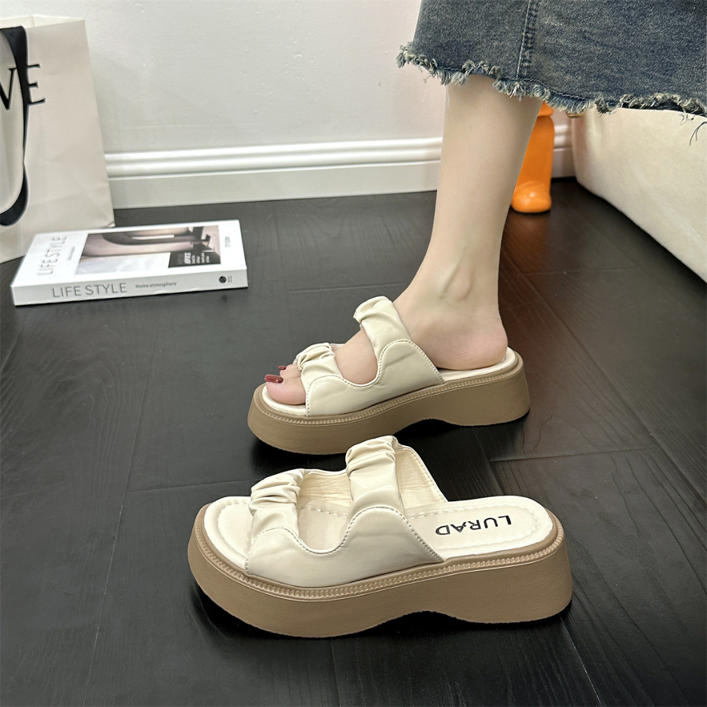 LURAD Sandal Beige Sandal Wanita Sandal Cewek Wedges Sandal Hang out Model Trandy Sandal Fashionable Elegan Sandal Kece