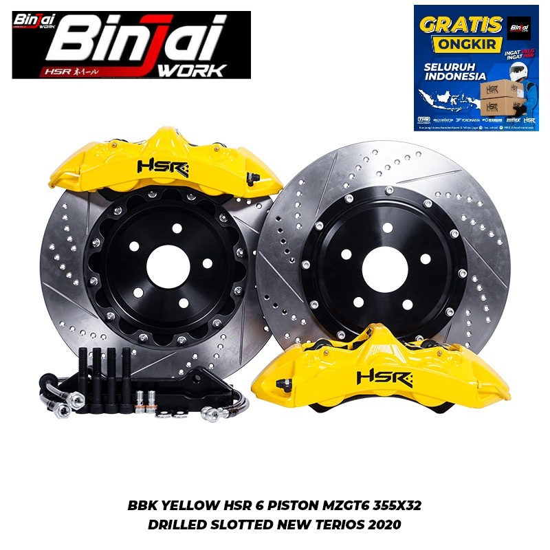 new disk brike untuk mobil new terrios dan rush BBK YELLOW HSR 6 PISTON MZGT6 FRONT 355X32 DRILLED S
