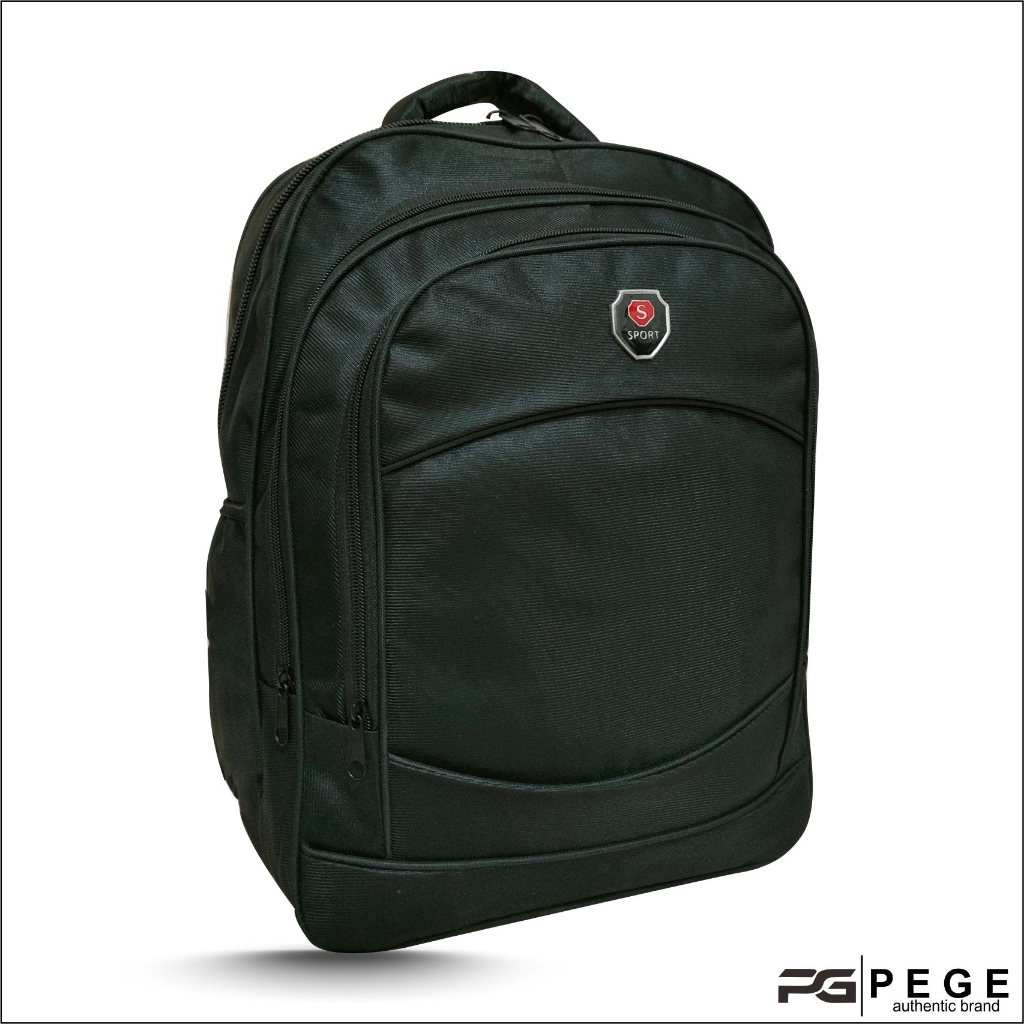 Tas Pria Ransel Laptop PEGE Enzio Model Simpel Polos Warna Hitam - PG 14