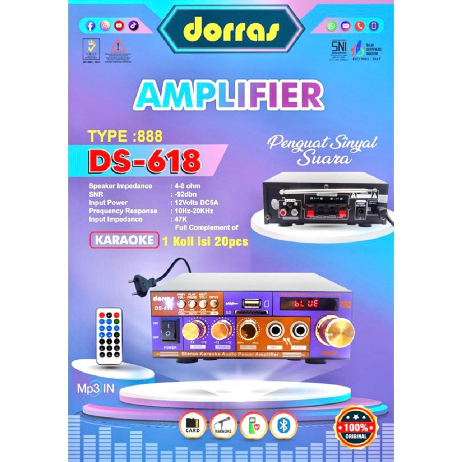 Power Amplifier Ampli Bluetooth Dorras DS-618 DS 618 Stereo Audio Ampli Mobil Ac Dc Usb Fm Mp3