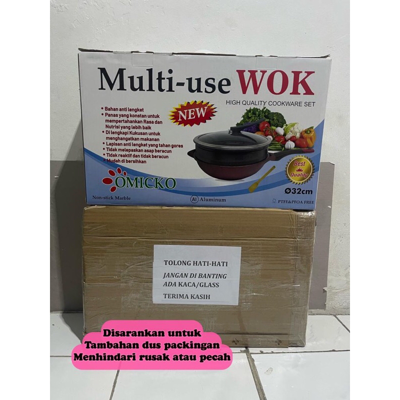 Terbaru Panci Wok Pan Omicko 32Cm Pan Marble Anti Lengket + Kukusan Wajan Sangat Tebal Wajan Kukus