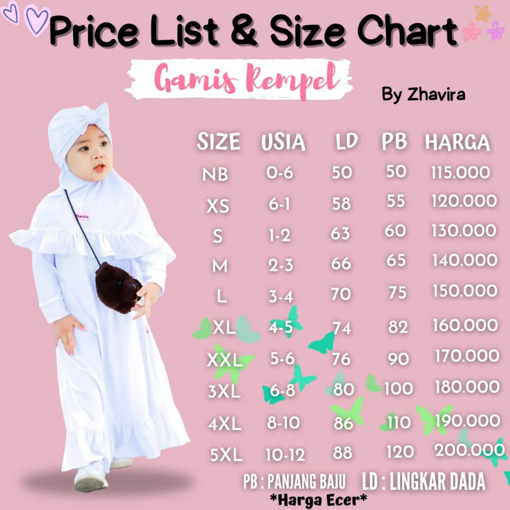 AfsheenaStore Gamis Rempel White Series/ Gamis Anak Perempuan By Zhavira