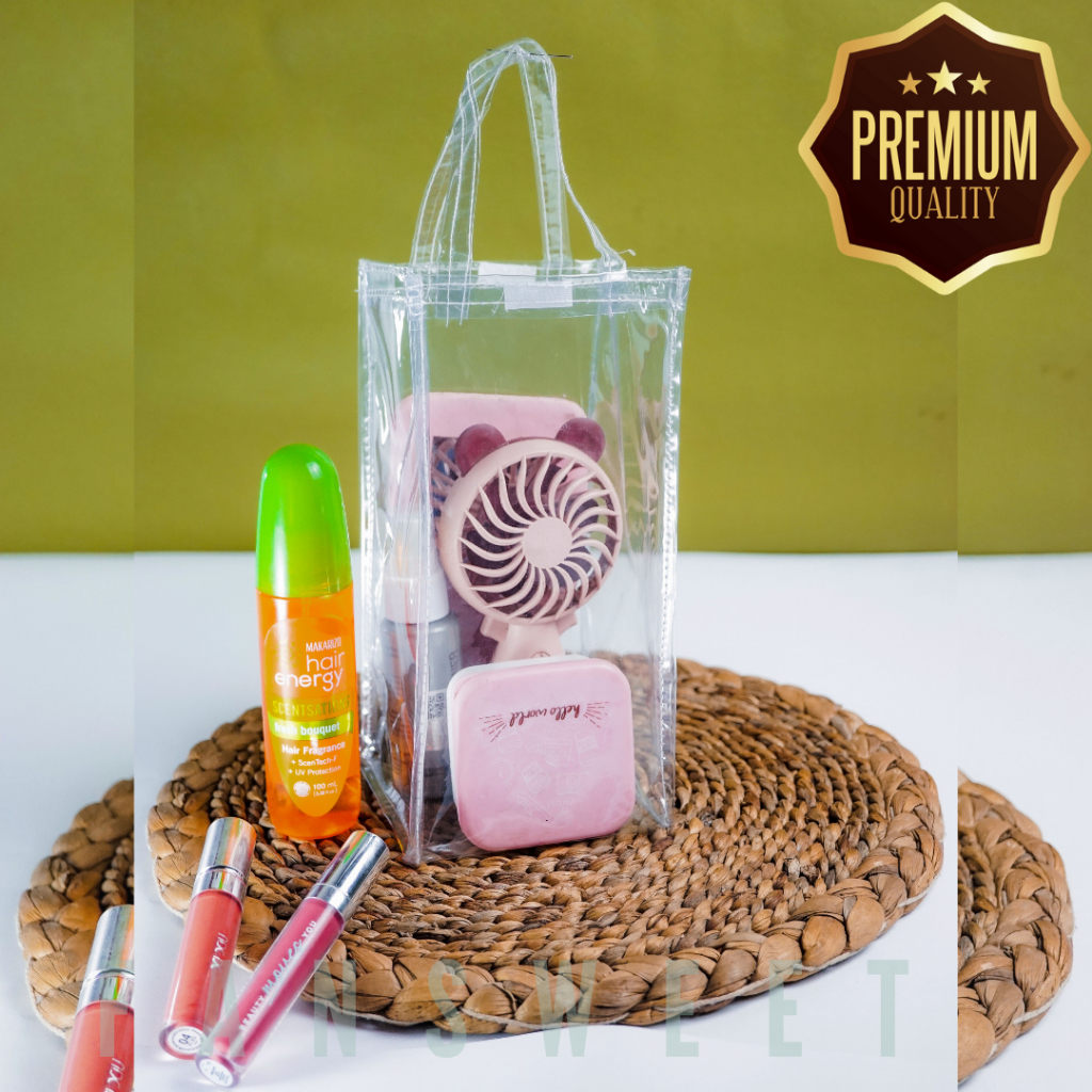 Tas Mika Transparan Uk. 10x10x20 Hampers Souvenir Toples Jar Mini