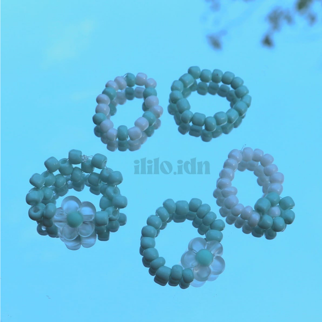 [PEMBELIAN MIN. 10K MIX ALL ITEM] Aquamarine Series| Beads Ring | Cincin Manik Korea