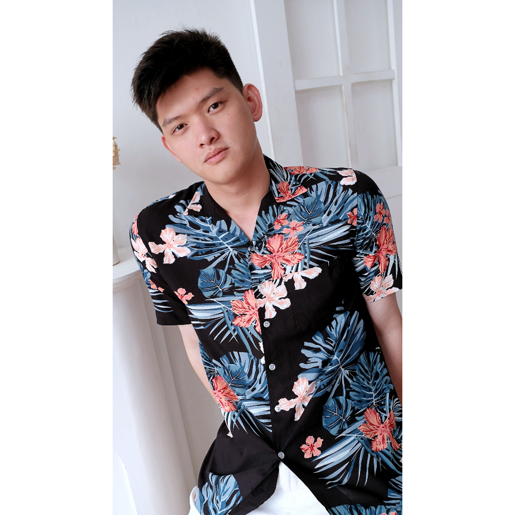 SANVANINA Kemeja Hawaiian Motif Pantai Unisex Aloha E-2046