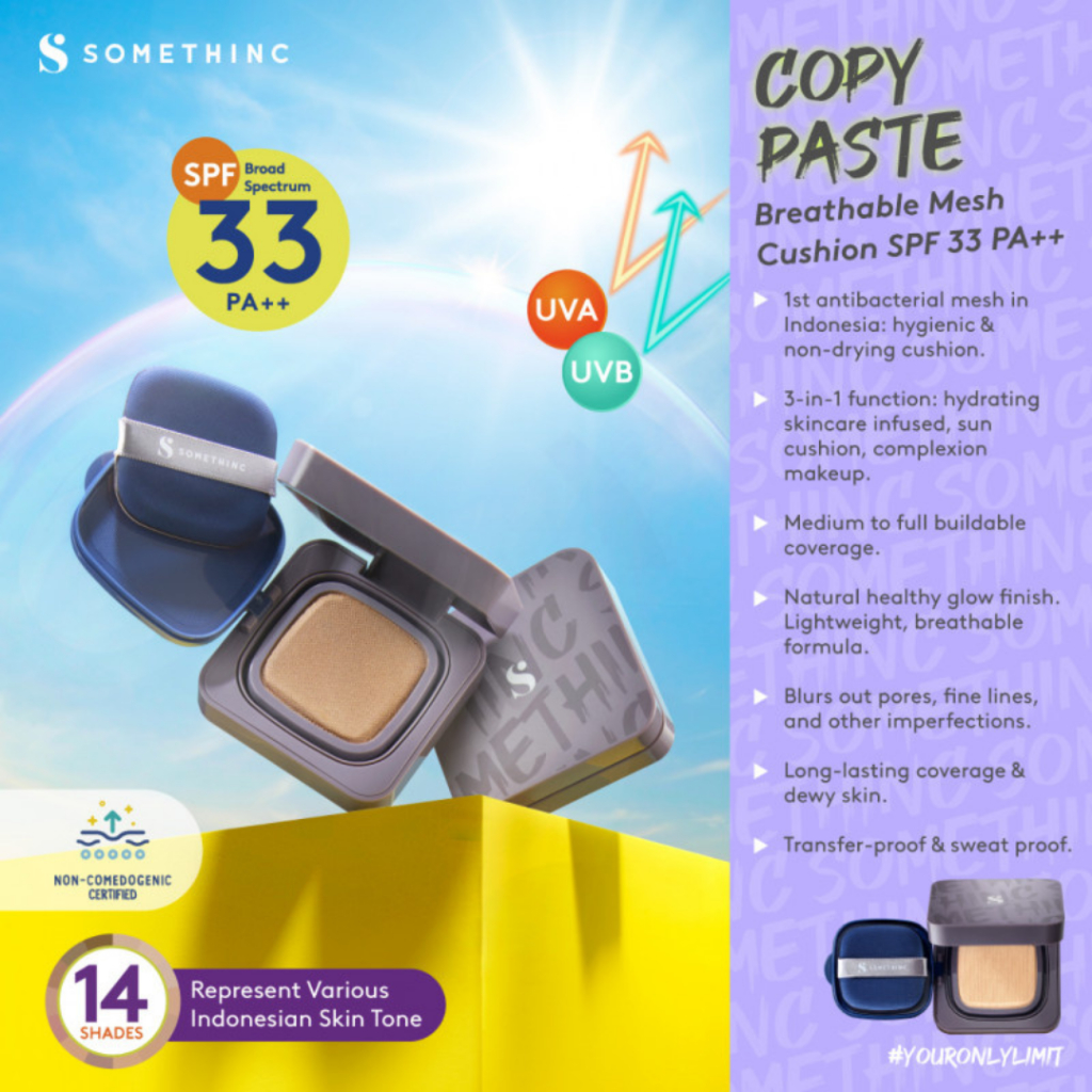 SOMETHINC COPY PASTE Breathable Mesh Cushion SPF 33 PA+++ - Glow Finish Tidak Menyumbat Pori-Pori (Shades : Perle, Bijoux, Nina, Serene, Charlotte, Eclair, Coco, Alter, Goddess, Tifanny, Fawn, Penny)