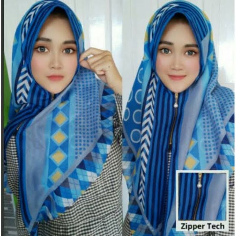 Hijab Instan Zipper/Resleting Voal Printing Terbaru Allsize Ready Stok